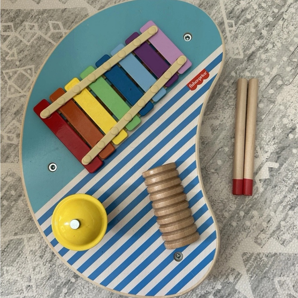 Fisher-Price Wood Toddler Toy Musical Table, 3Piece Wooden Percussion Instrument